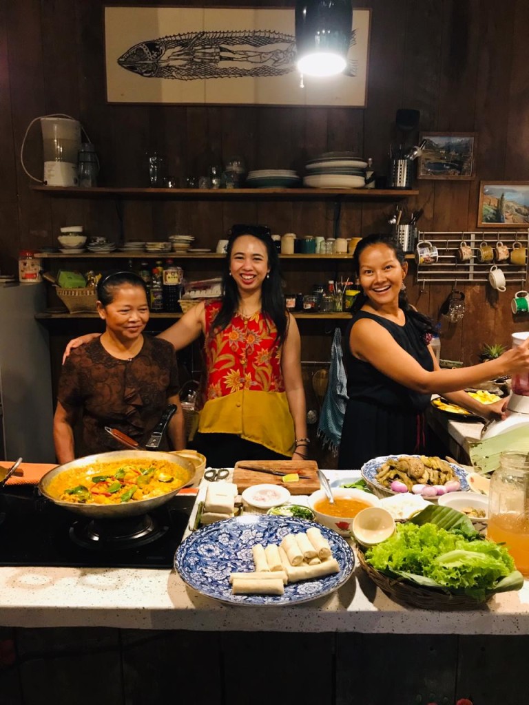 Learning about Cambodian cooking with Maya and her mother. Maya is the founder of Maya’s Village, a local sustainable hospitality business (Source: Author).